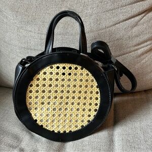 A New Day Circle Black and Tan Woven Crossbody NWT